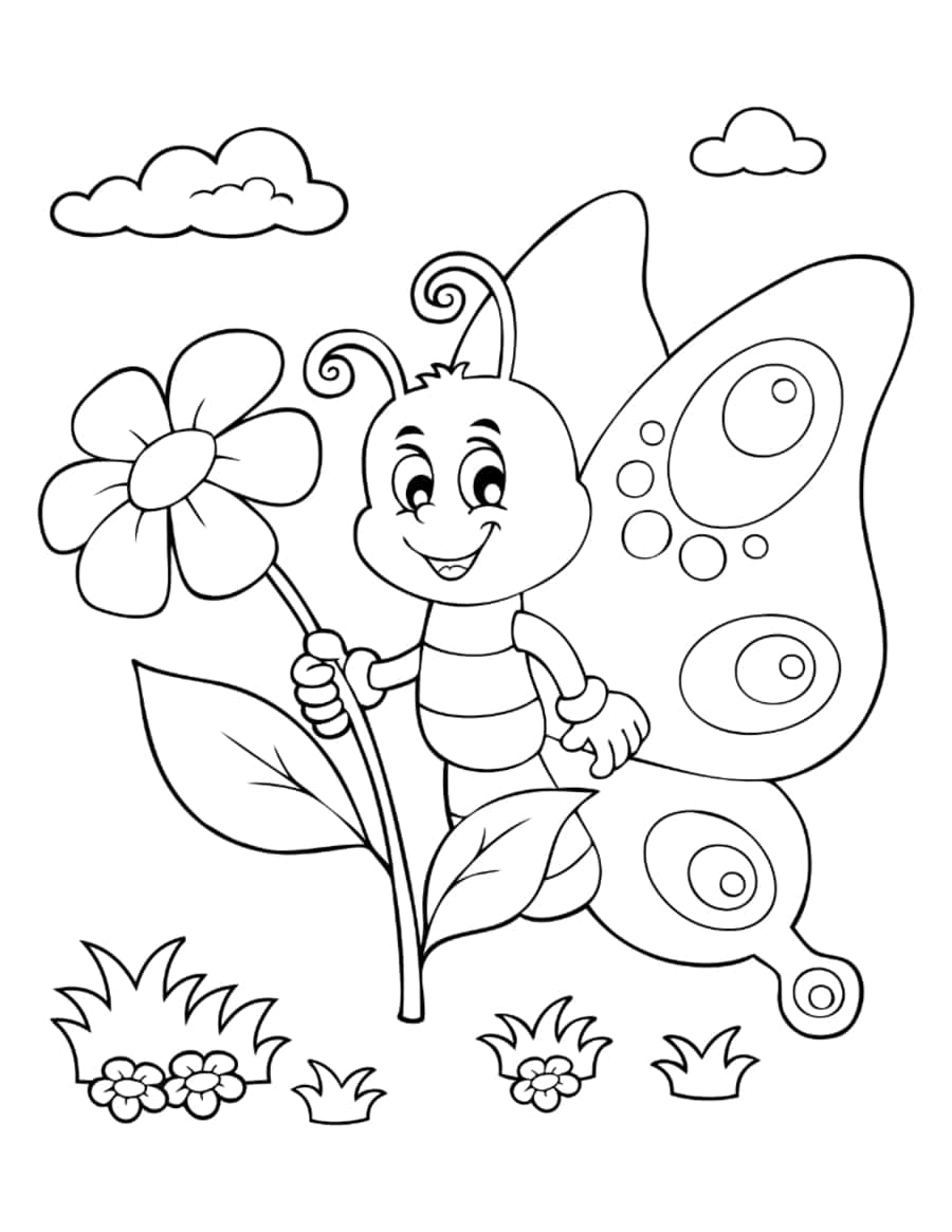 Butterfly Cartoon Butterfly Holding Flower Tracing Worksheets Pdf Free Vectors